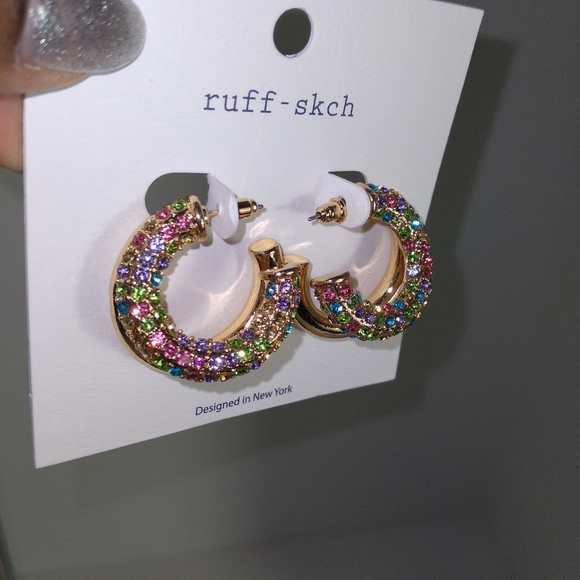 Multicolor Crystal Gold-Tone Hoop Earrings - Picture 5 of 7